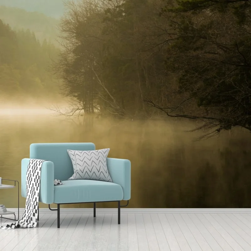Carta da parati nebbia mattutina sul lago