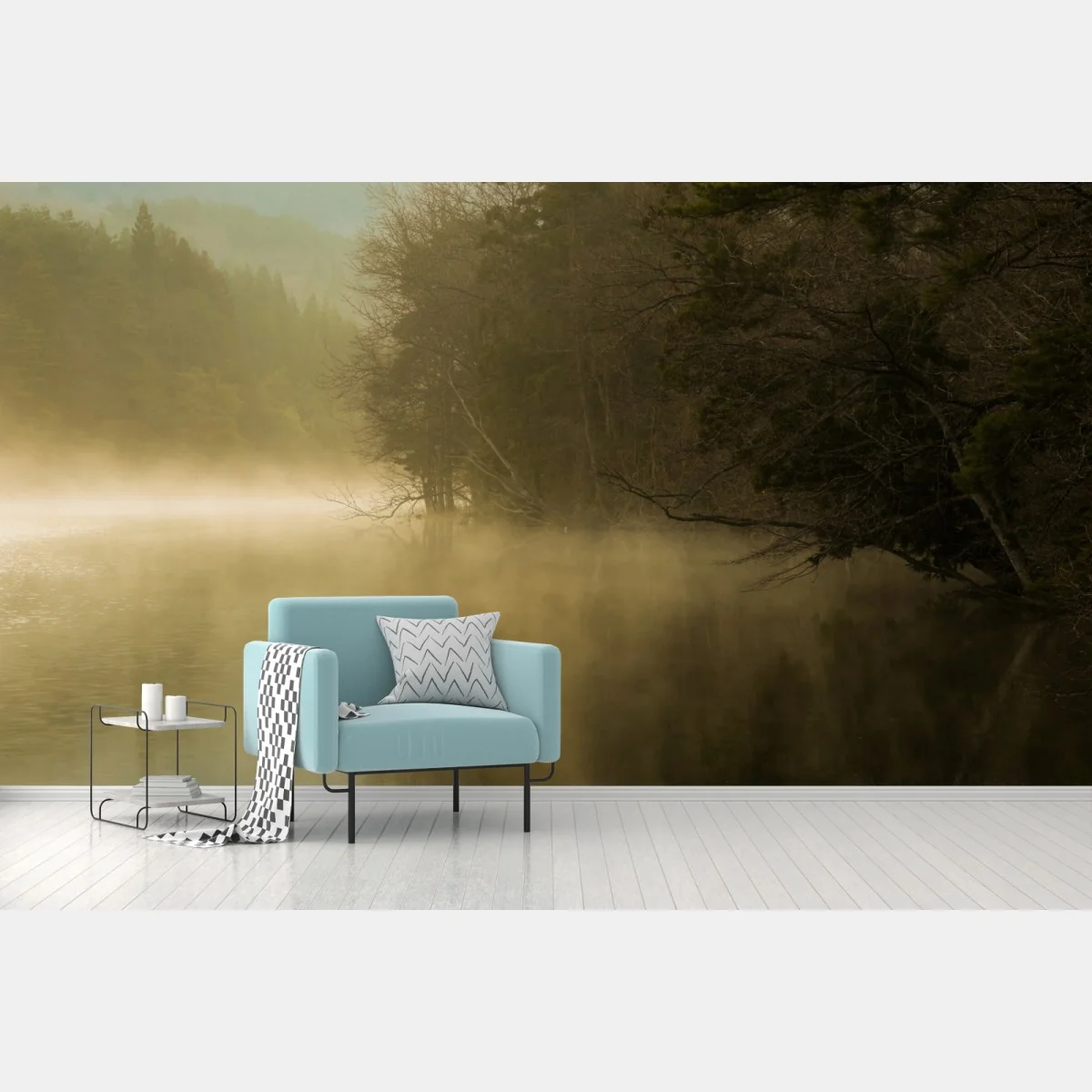 Carta da parati nebbia mattutina sul lago • Wallissimo® Carta da parati nebbia mattutina sul lago • Wallissimo®