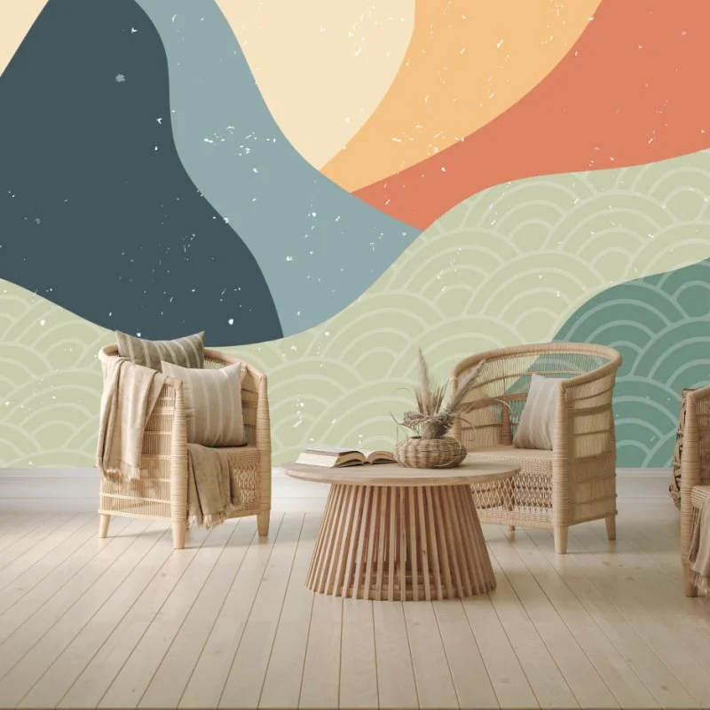 Carta da parati paesaggio montano astratto in stile giapponese