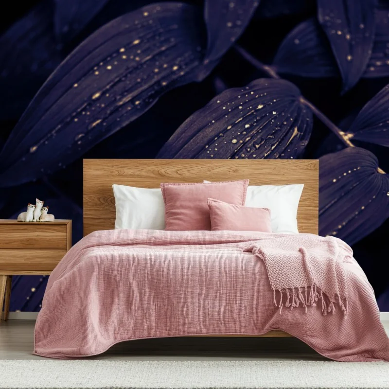 Carta da parati foglie notturne con gocce dorate