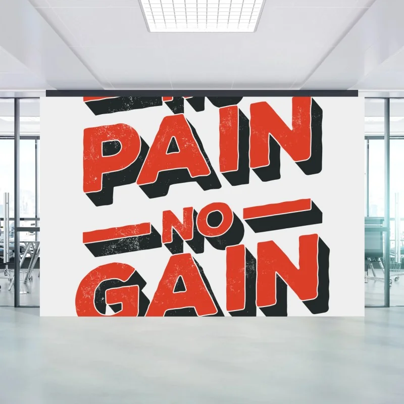 Carta da parati lettering motivazionale no pain no gain in stile retrò
