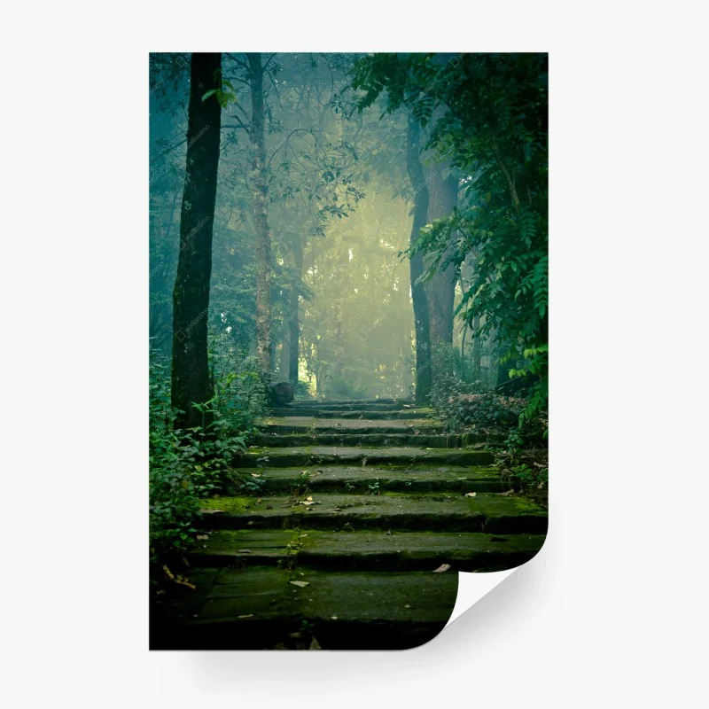 Carta da parati sentiero di pietra nella foresta nebbiosa