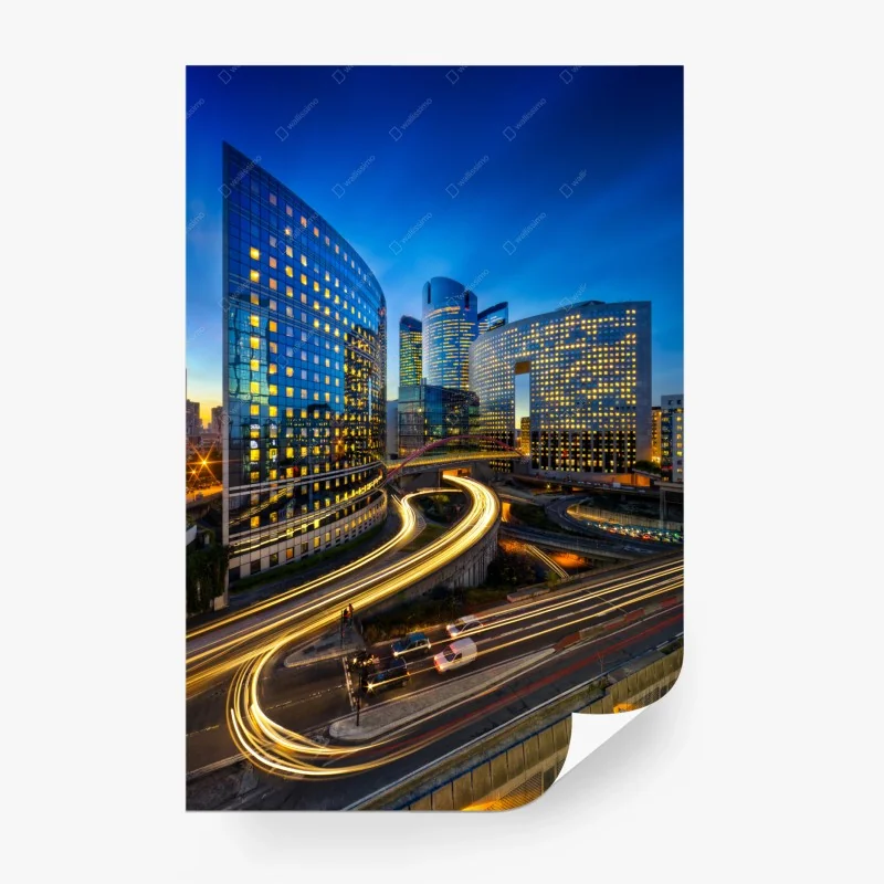 Carta da parati panorama urbano notturno del distretto finanziario