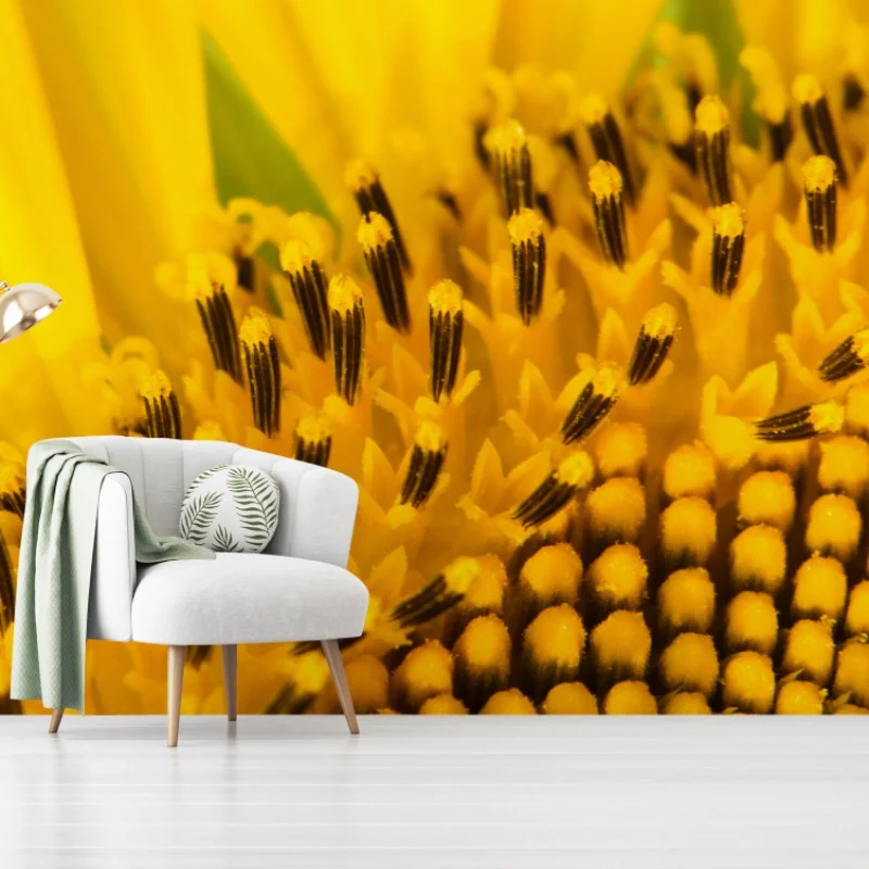 Carta da parati girasole in macro spirale dorata