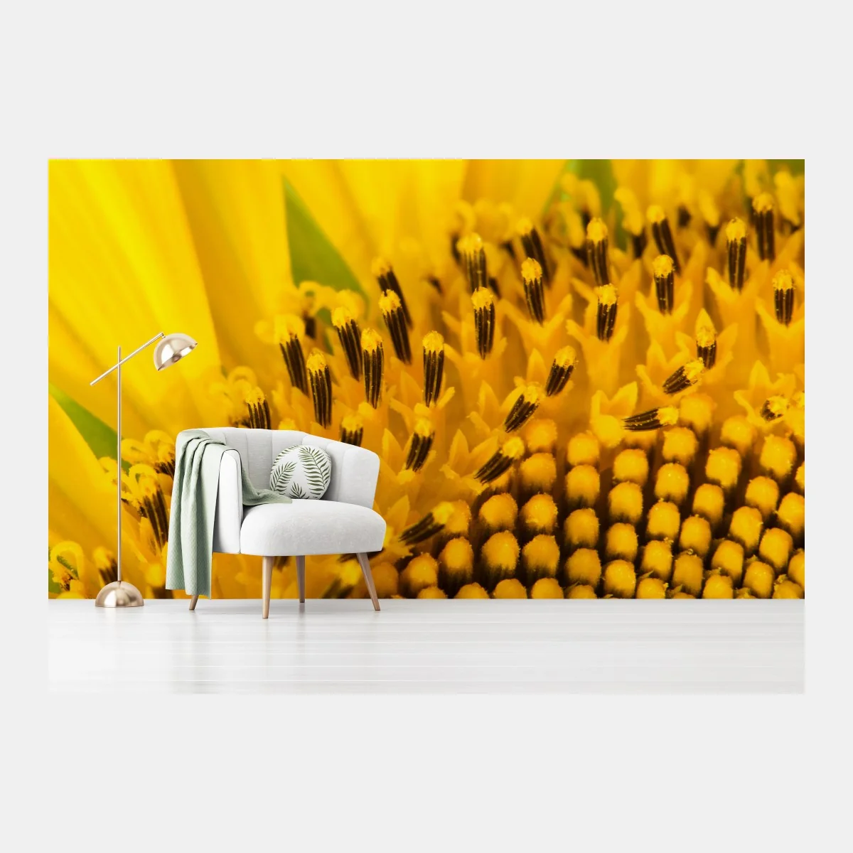 Carta da parati girasole in macro spirale dorata • Wallissimo® Carta da parati girasole in macro spirale dorata • Wallissimo®