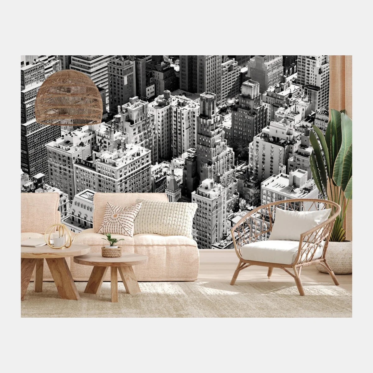 Carta da parati panorama aereo di Manhattan in bianco e nero • Wallissimo® Carta da parati panorama aereo di Manhattan in bianco e nero • Wallissimo®