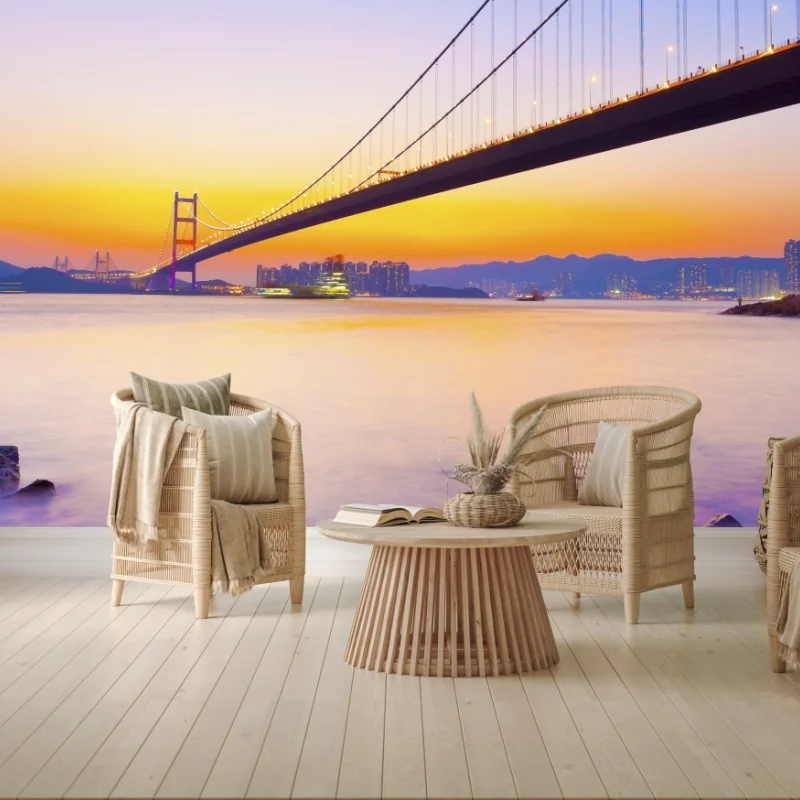 Carta da parati tramonto sul ponte sospeso