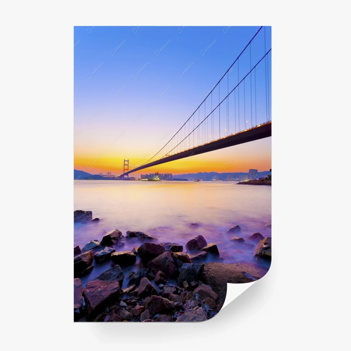 Carta da parati tramonto sul ponte sospeso • Wallissimo®