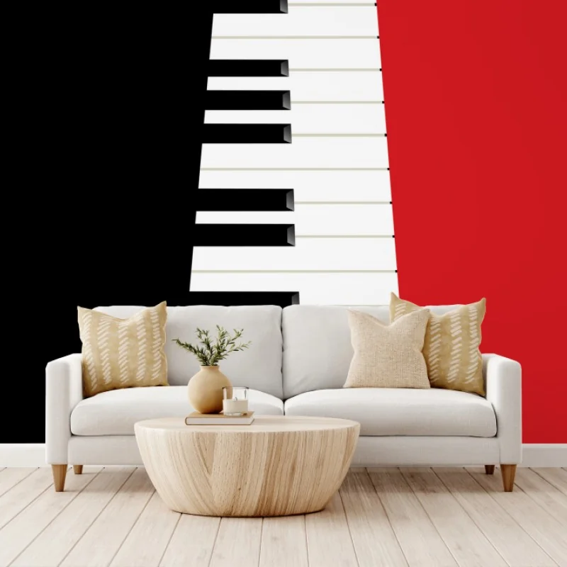 Carta da parati tastiera di pianoforte minimalista su sfondo rosso e nero