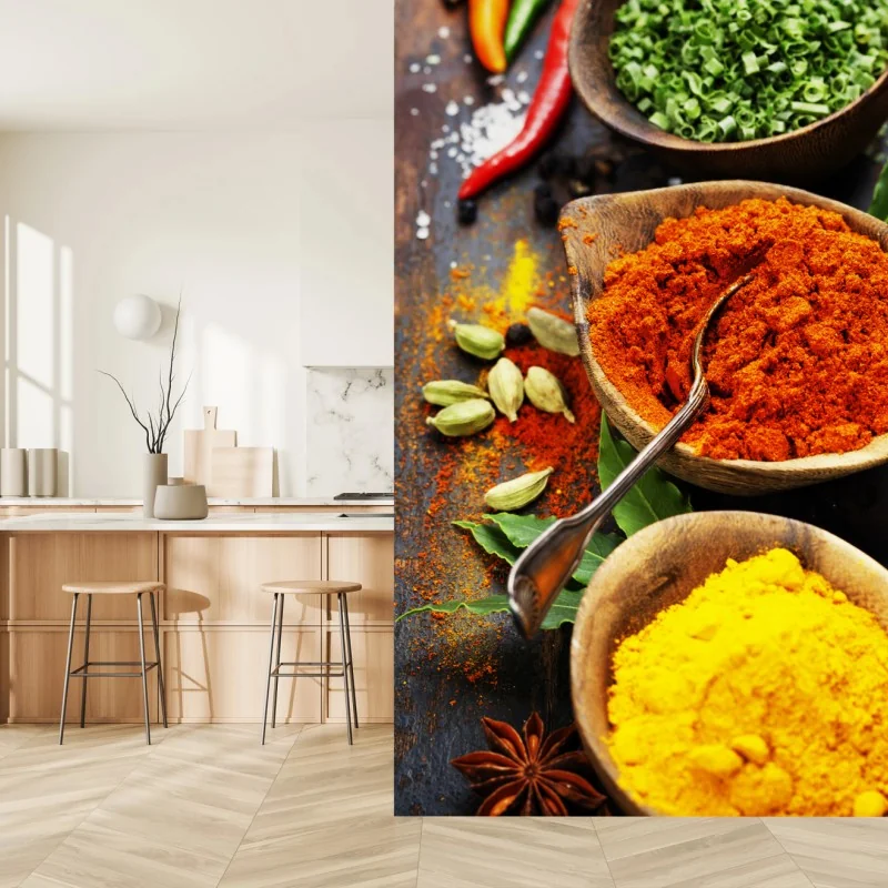 Carta da parati esplosione di spezie e colori per la cucina