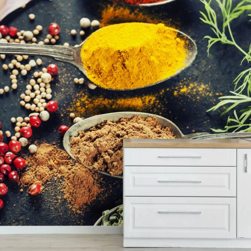 Carta da parati vibrante composizione di spezie e erbe aromatiche