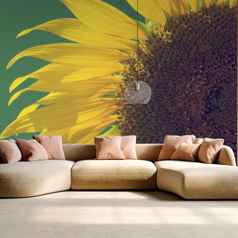 Carta da parati girasole vintage su cielo verde