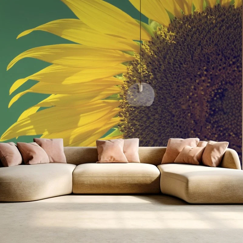 Carta da parati girasole vintage su cielo verde