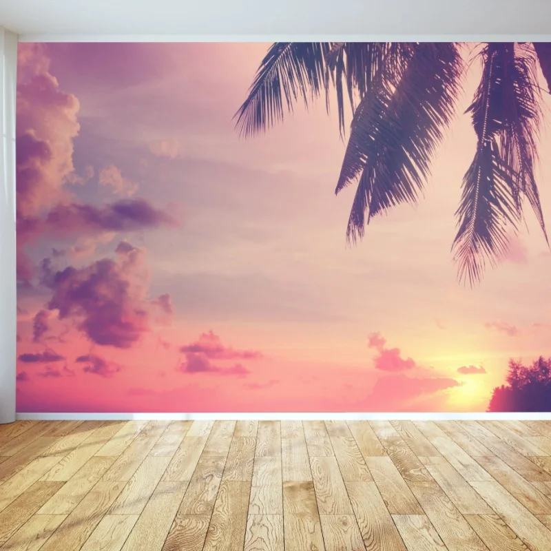 Carta da parati tramonto tropicale con palme