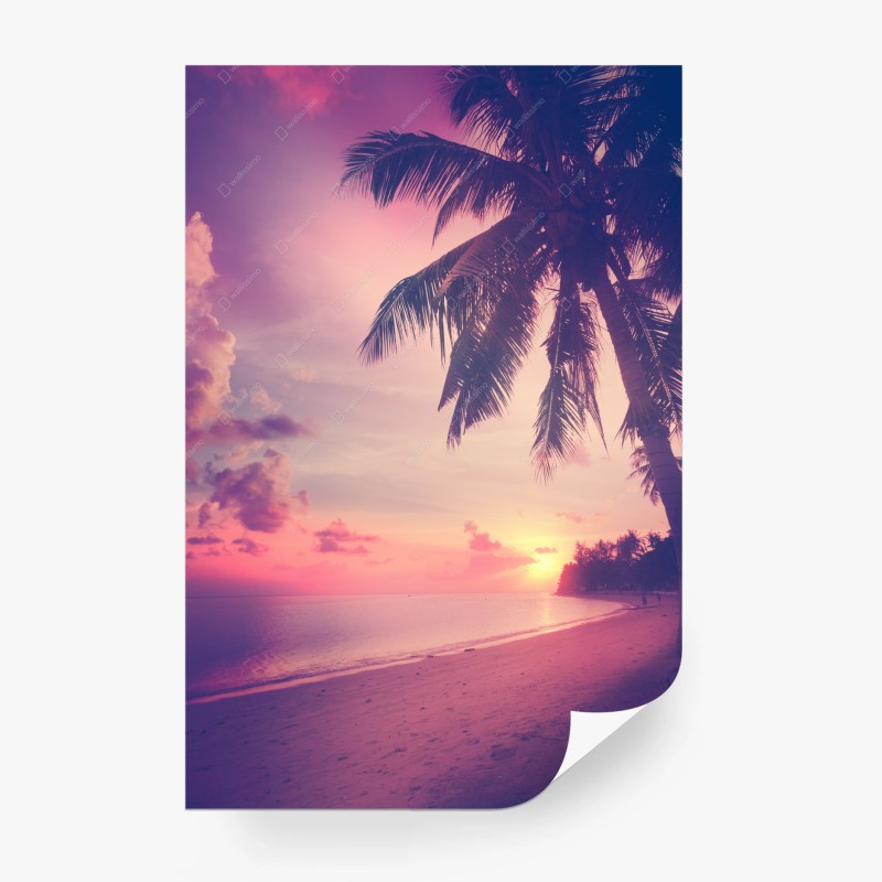 Carta da parati tramonto tropicale con palme