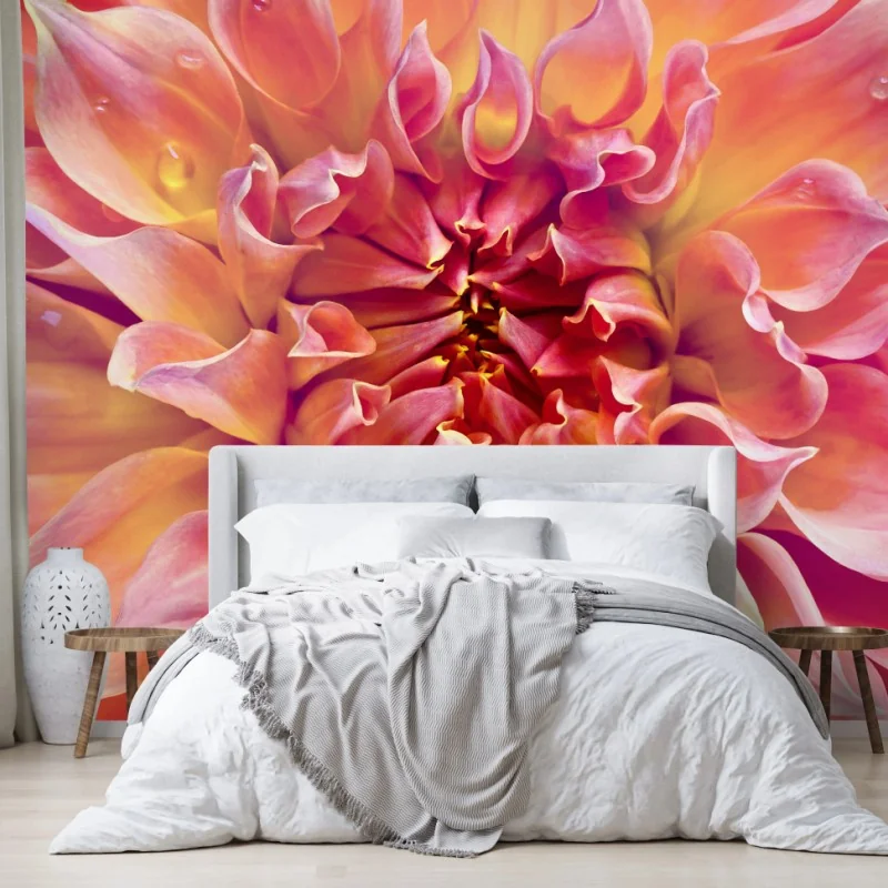 Carta da parati dettaglio floreale nei toni rosa e gialli