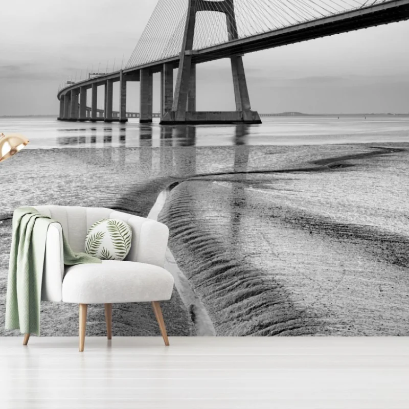 Carta da parati ponte moderno e linea costiera in bianco e nero