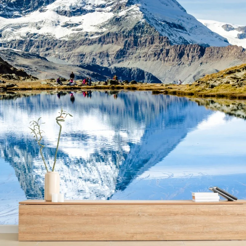 Carta da parati riflesso del Cervino sul lago alpino