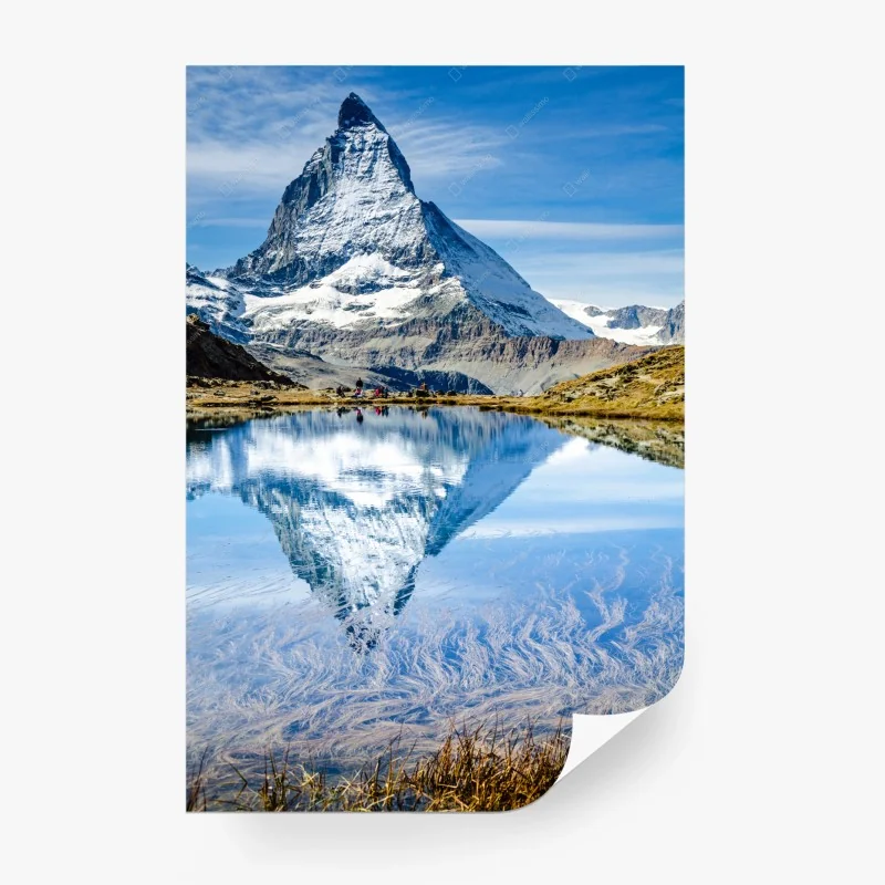 Carta da parati riflesso del Cervino sul lago alpino
