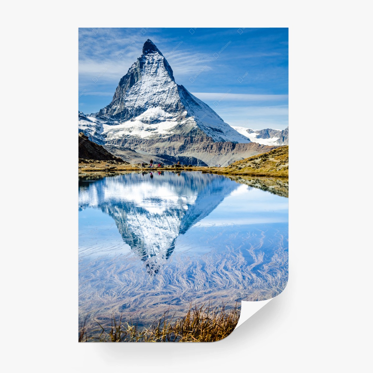 Carta da parati riflesso del Cervino sul lago alpino • Wallissimo®