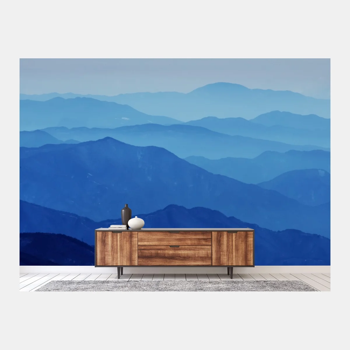 Carta da parati orizzonte di montagne blu sfumate • Wallissimo® Carta da parati orizzonte di montagne blu sfumate • Wallissimo®