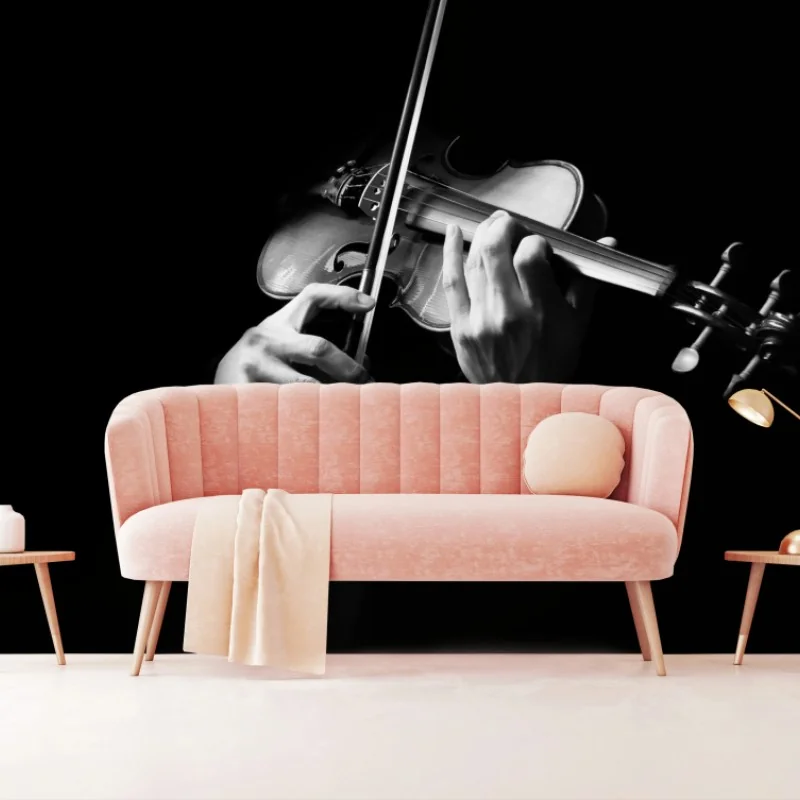 Carta da parati violino in controluce su sfondo nero