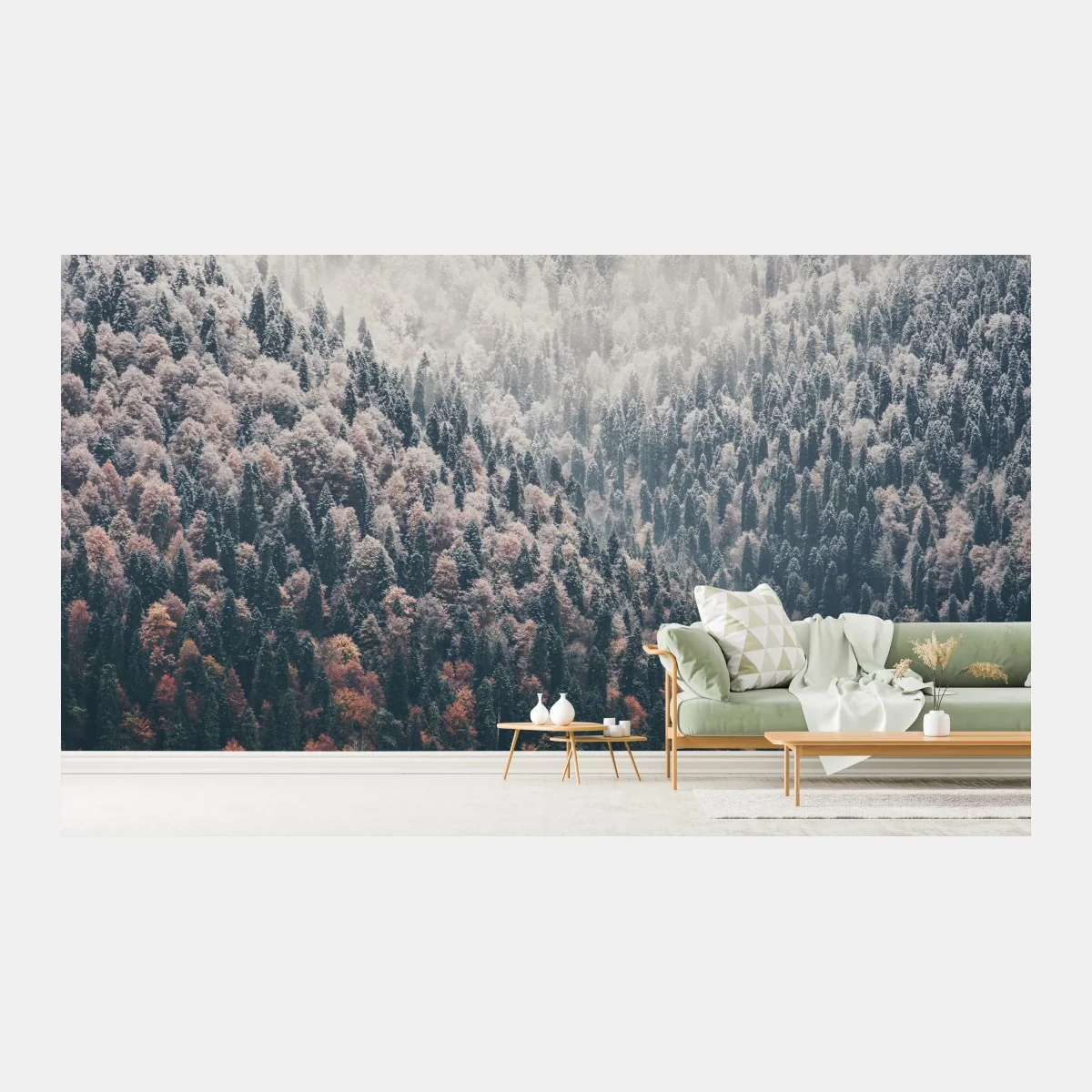 Carta da parati paesaggio montano autunnale con lago e nebbia • Wallissimo® Carta da parati paesaggio montano autunnale con lago e nebbia • Wallissimo®