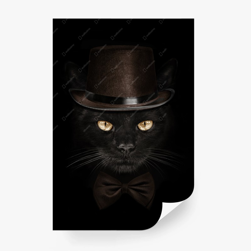 Carta da parati gatto elegante con cappello a cilindro e papillon