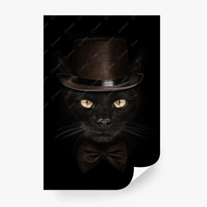Carta da parati gatto elegante con cappello a cilindro e papillon