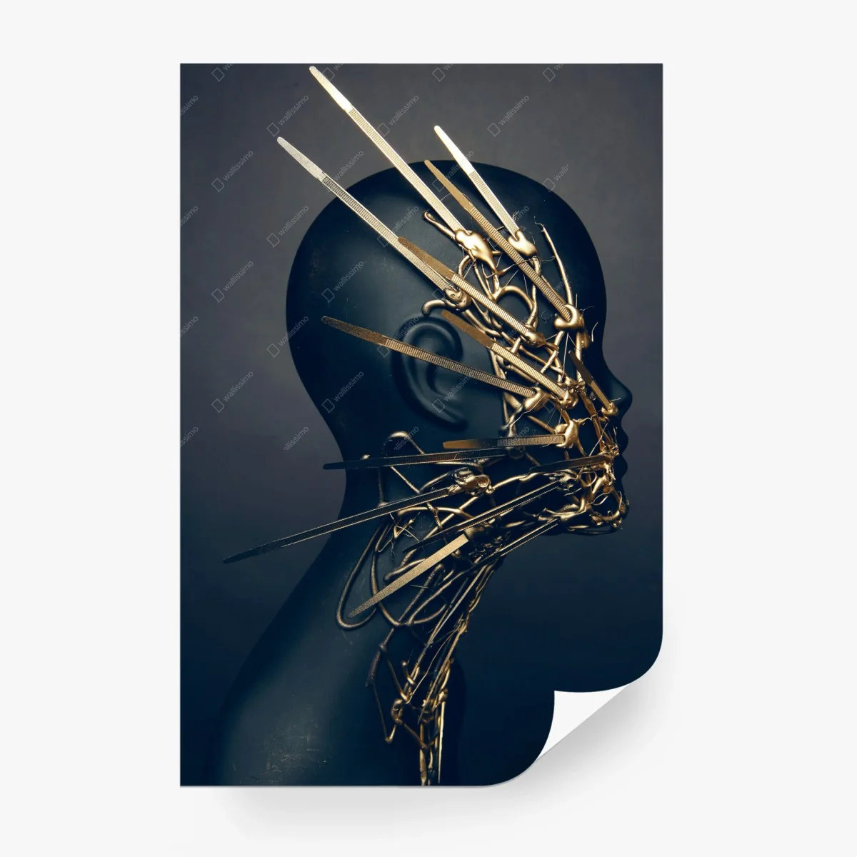 Carta da parati profilo scultoreo con maschera dorata ornamentale • Wallissimo® Carta da parati profilo scultoreo con maschera dorata ornamentale • Wallissimo®