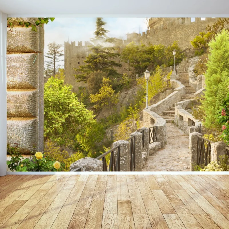 Carta da parati sentiero fiorito verso il castello