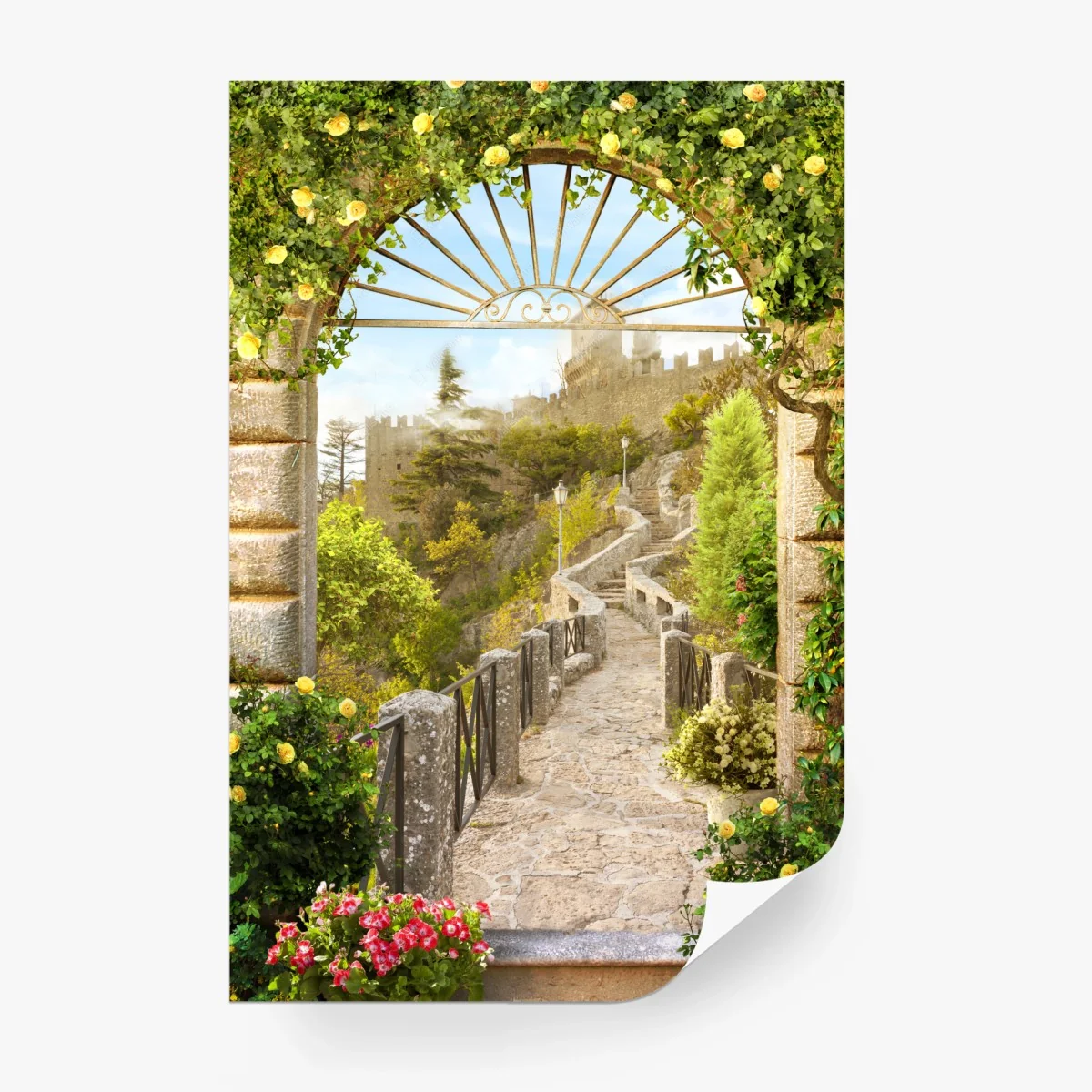 Carta da parati sentiero fiorito verso il castello • Wallissimo®