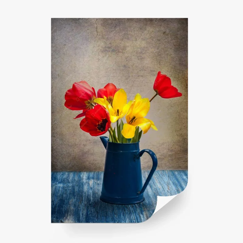 Carta da parati bouquet di tulipani gialli e rossi su sfondo vintage