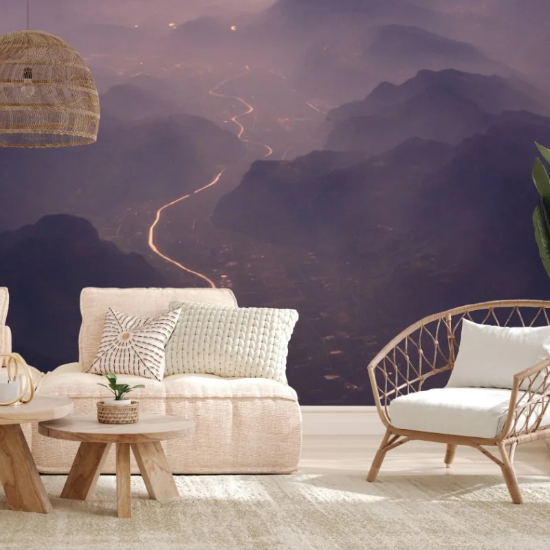 Carta da parati valle nebbiosa al crepuscolo