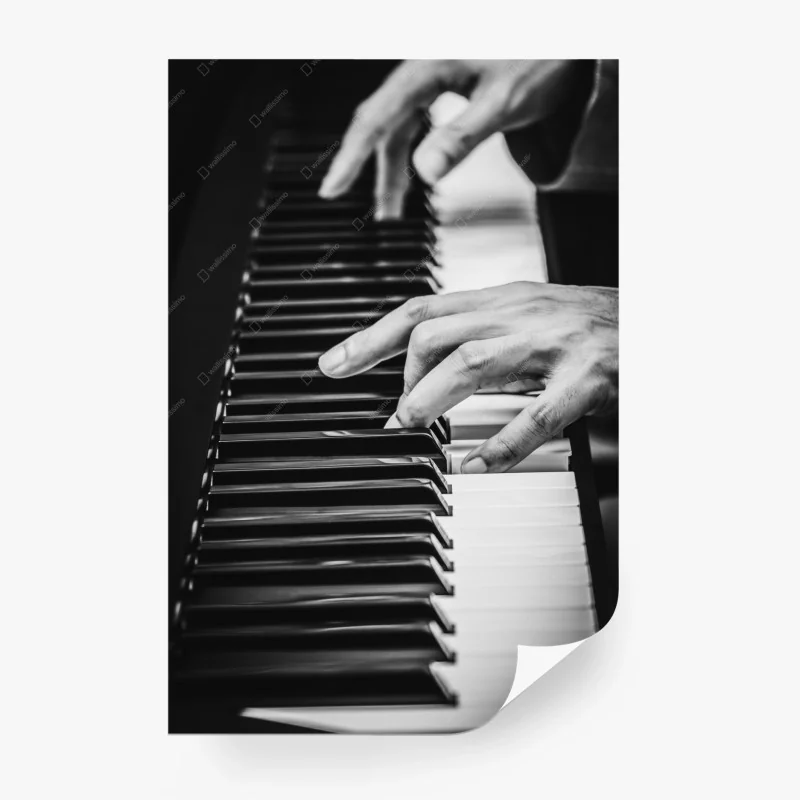 Carta da parati mani sul pianoforte in bianco e nero