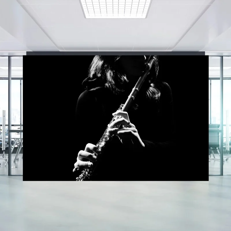Carta da parati flautista in controluce - eleganza in bianco e nero
