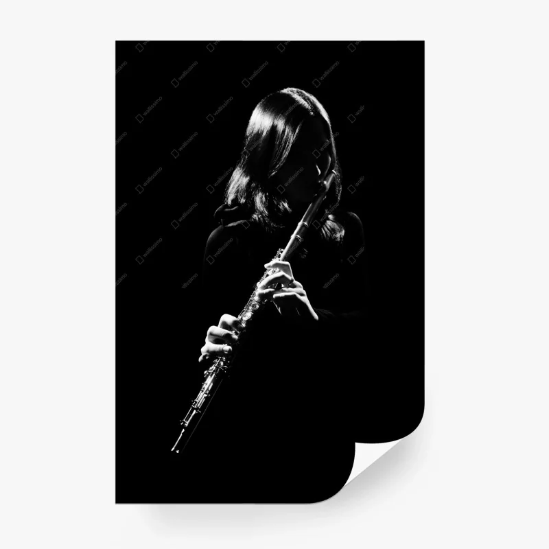 Carta da parati flautista in controluce - eleganza in bianco e nero