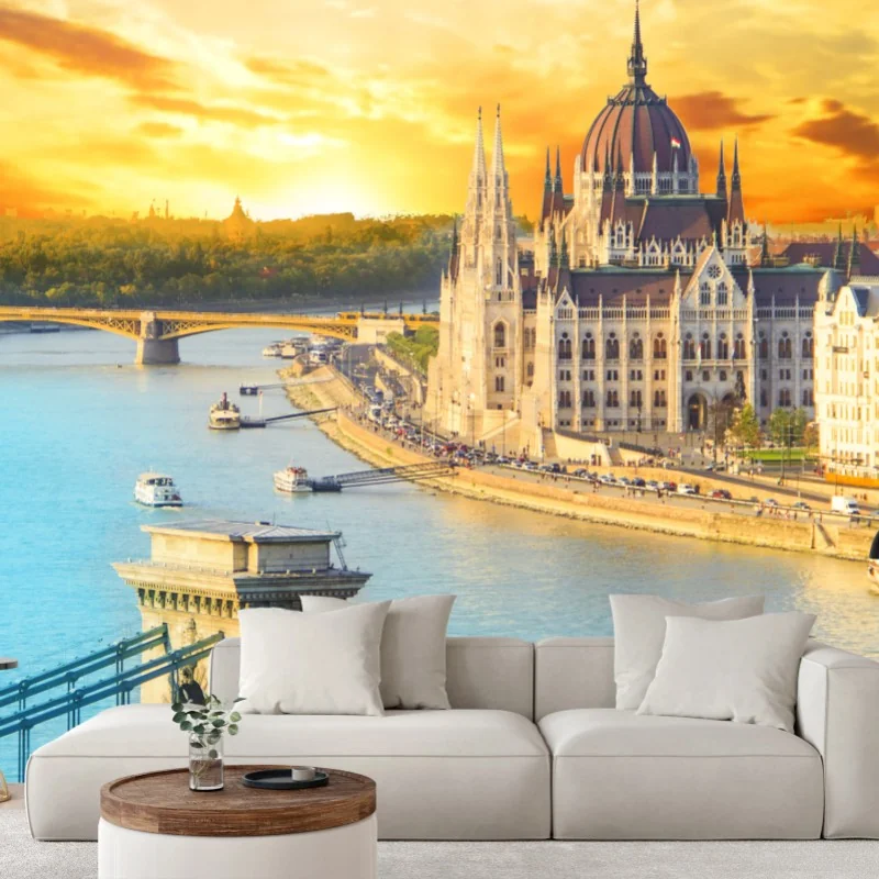 Carta da parati tramonto sul Danubio a Budapest