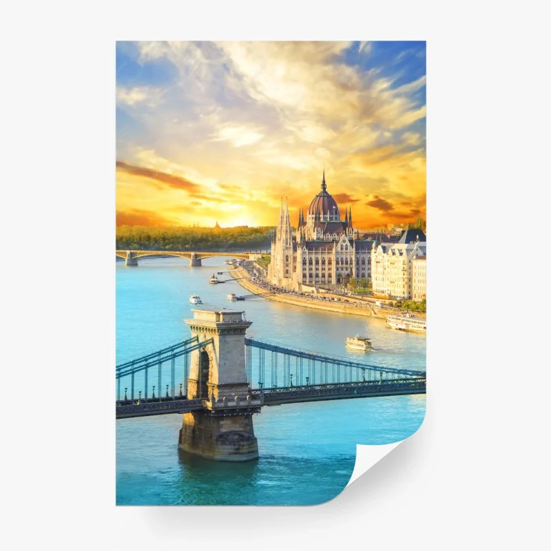 Carta da parati tramonto sul Danubio a Budapest