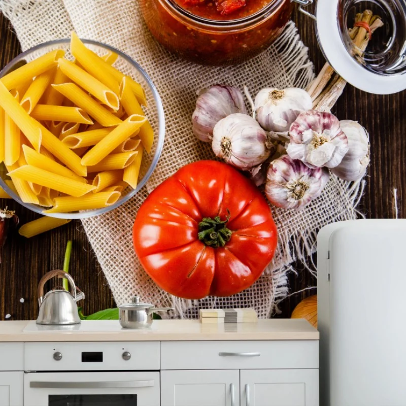 Carta da parati composizione rustica di ingredienti per la pasta