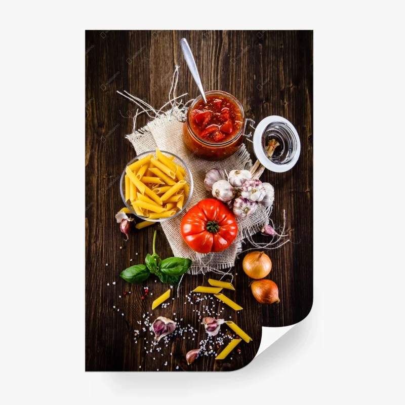 Carta da parati composizione rustica di ingredienti per la pasta