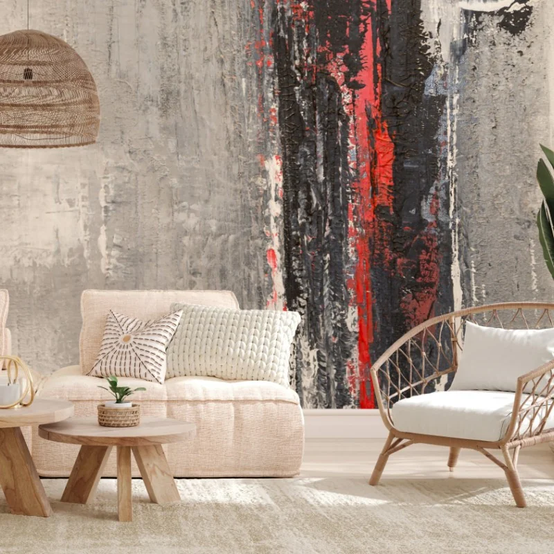 Carta da parati flusso rosso su superfici grigie
