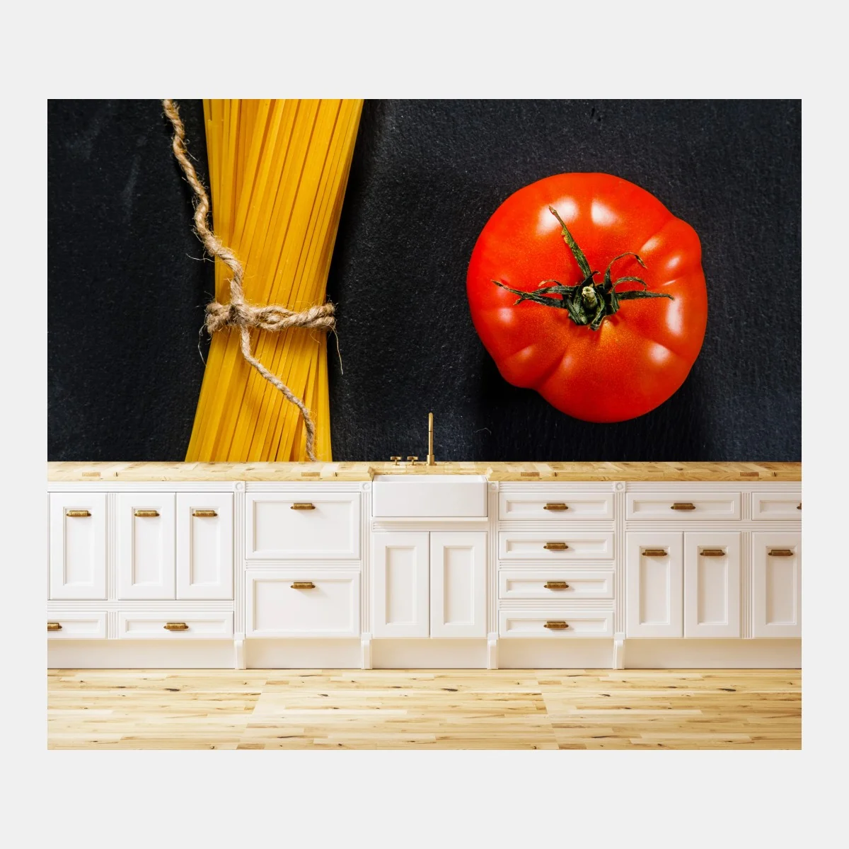 Carta da parati spaghetti e pomodoro su sfondo nero • Wallissimo® Carta da parati spaghetti e pomodoro su sfondo nero • Wallissimo®