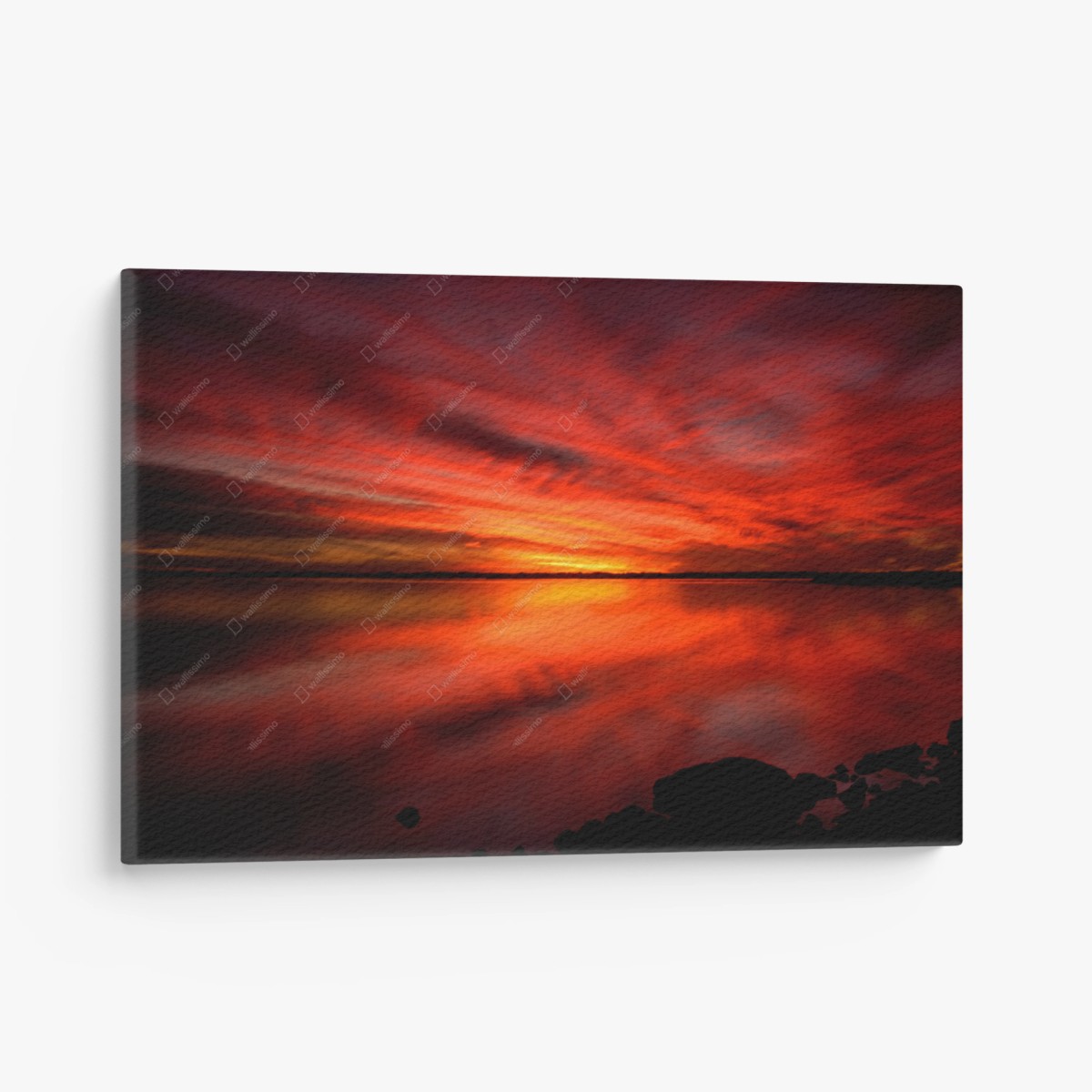 Quadro su tela tramonto infuocato sul lago • Wallissimo® Quadro su tela tramonto infuocato sul lago • Wallissimo®