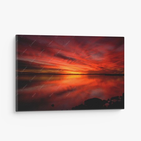Quadro su tela tramonto infuocato sul lago • Wallissimo®