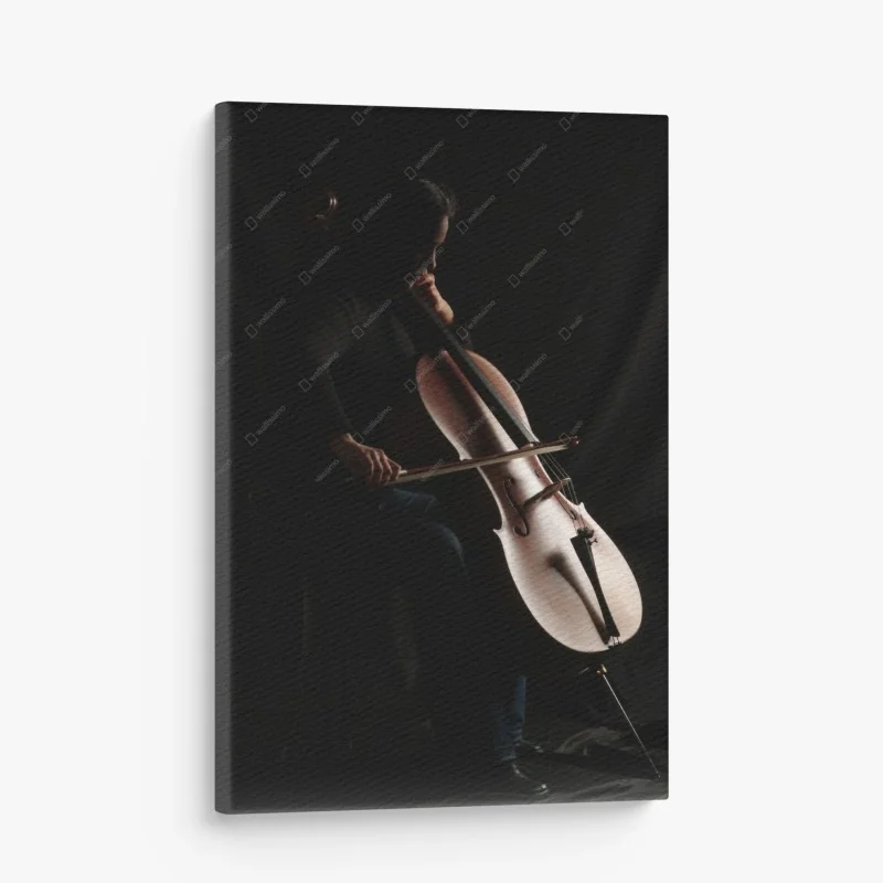 Quadro su tela silhouette di violoncellista in controluce