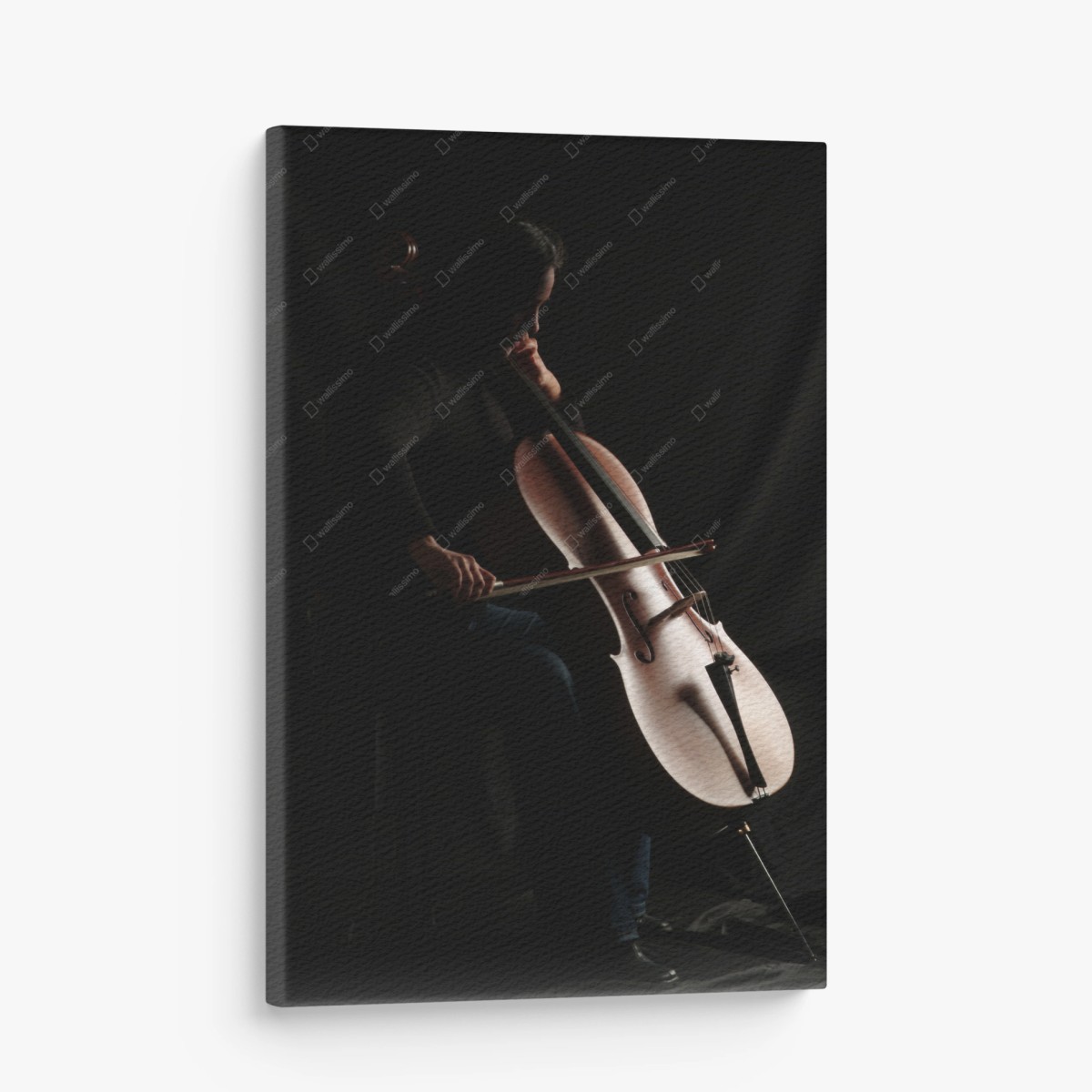 Quadro su tela silhouette di violoncellista in controluce • Wallissimo®