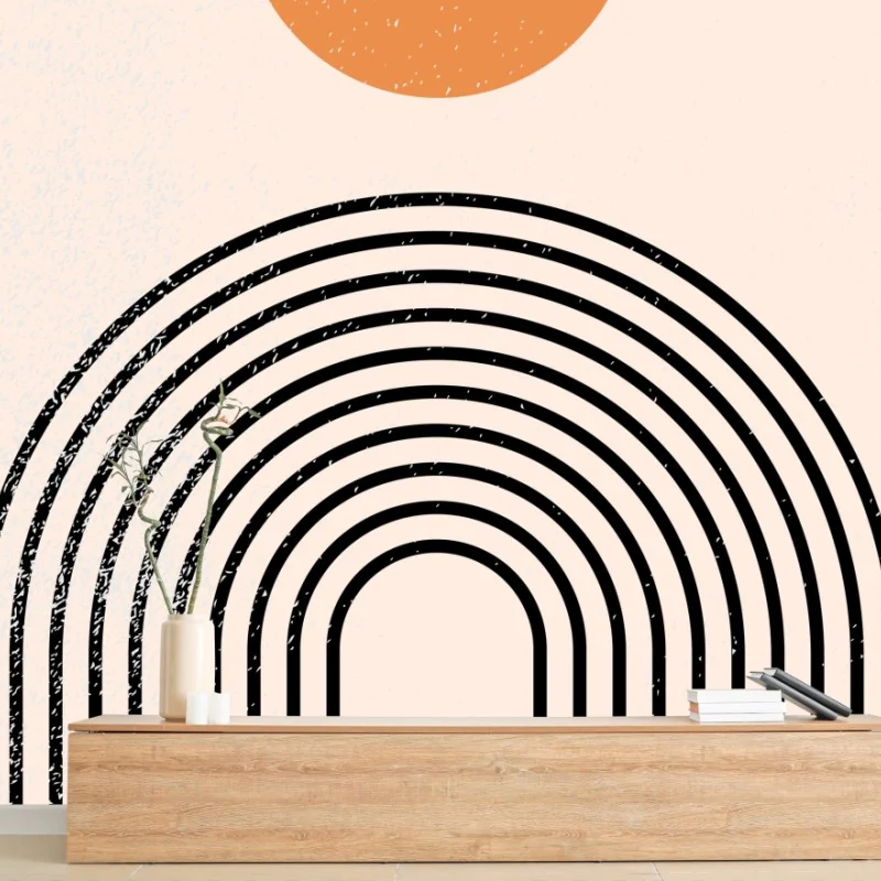 Carta da parati arco geometrico minimal con sole arancione