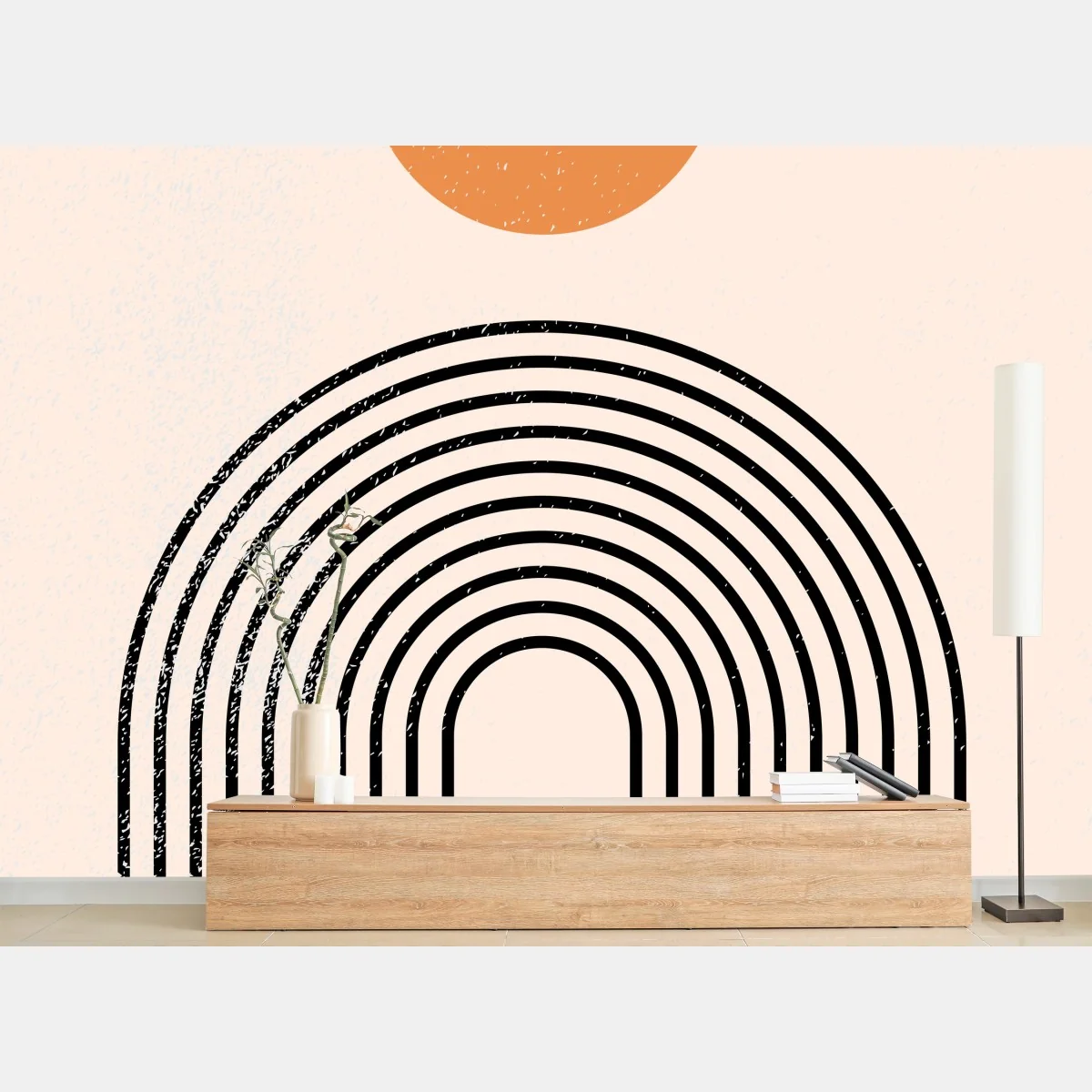 Carta da parati arco geometrico minimal con sole arancione • Wallissimo® Carta da parati arco geometrico minimal con sole arancione • Wallissimo®