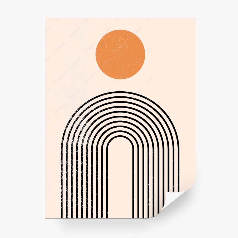 Carta da parati arco geometrico minimal con sole arancione